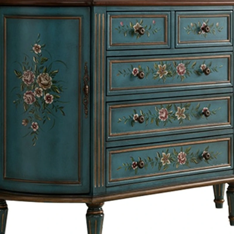 

European and American semi-circular entrance hall, Chinese solid wood chest of drawers, sideboard, aisle, retro painted corridor
