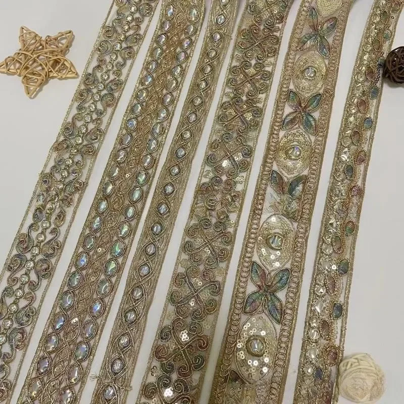 Sequined Embroidery Ribbons, Lace Applique, Sewing Apparel, Trims Accessories, 1 Yards