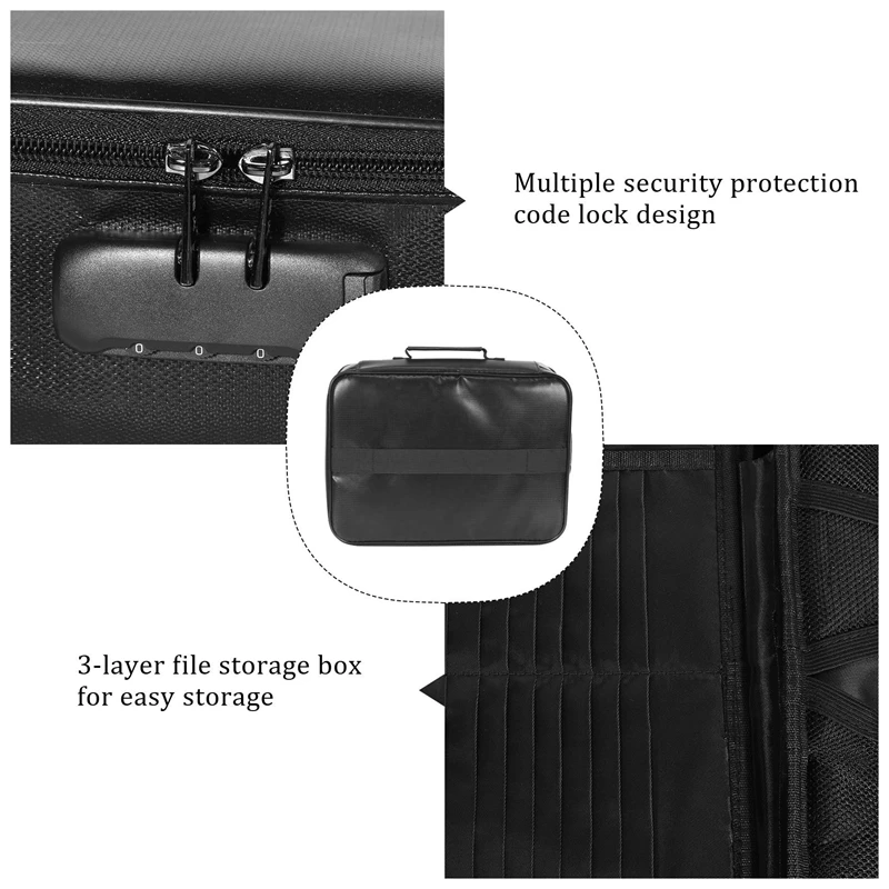 Document Bag With Lock, Fireproof 3-Layer With Zipper,For Laptops