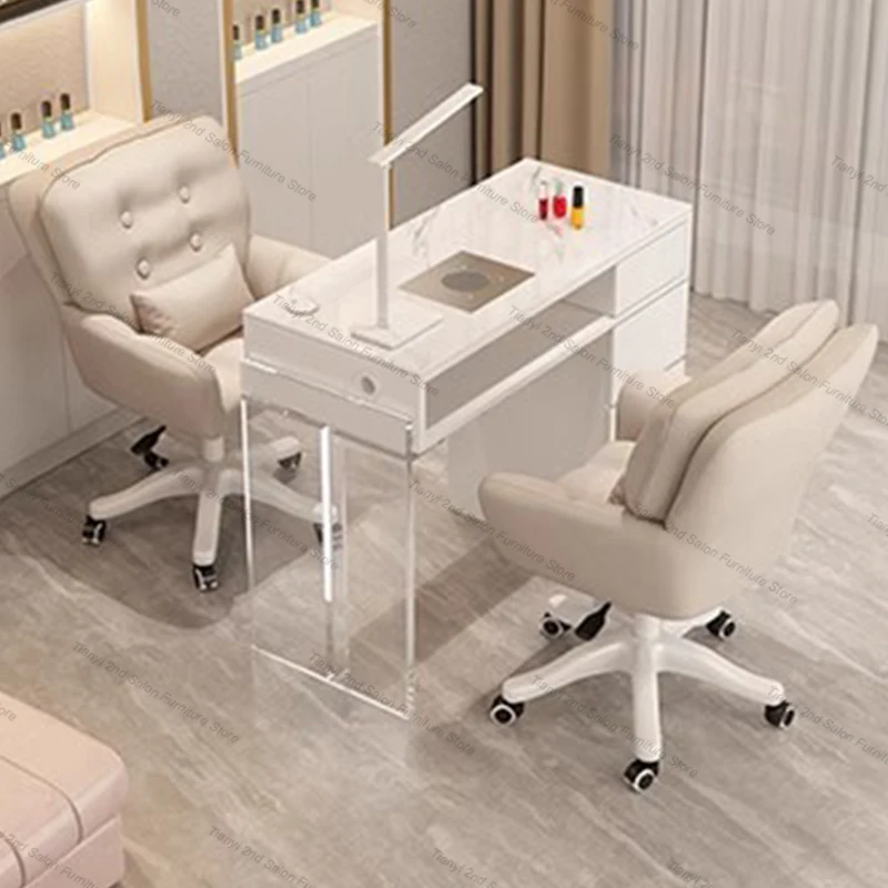 Modern Dressing Manicure Table Multifunction Luxury Reception Storage Nail Tables Acrylic Cream Style Salon Furniture Mesas LLMT