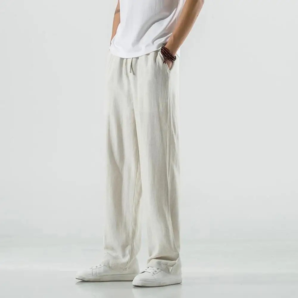 

Men Wide Leg Trousers Men's Drawstring Elastic Waist Sweatpants with Pockets for Daily Wear Casual Sports Loose Straight Leg