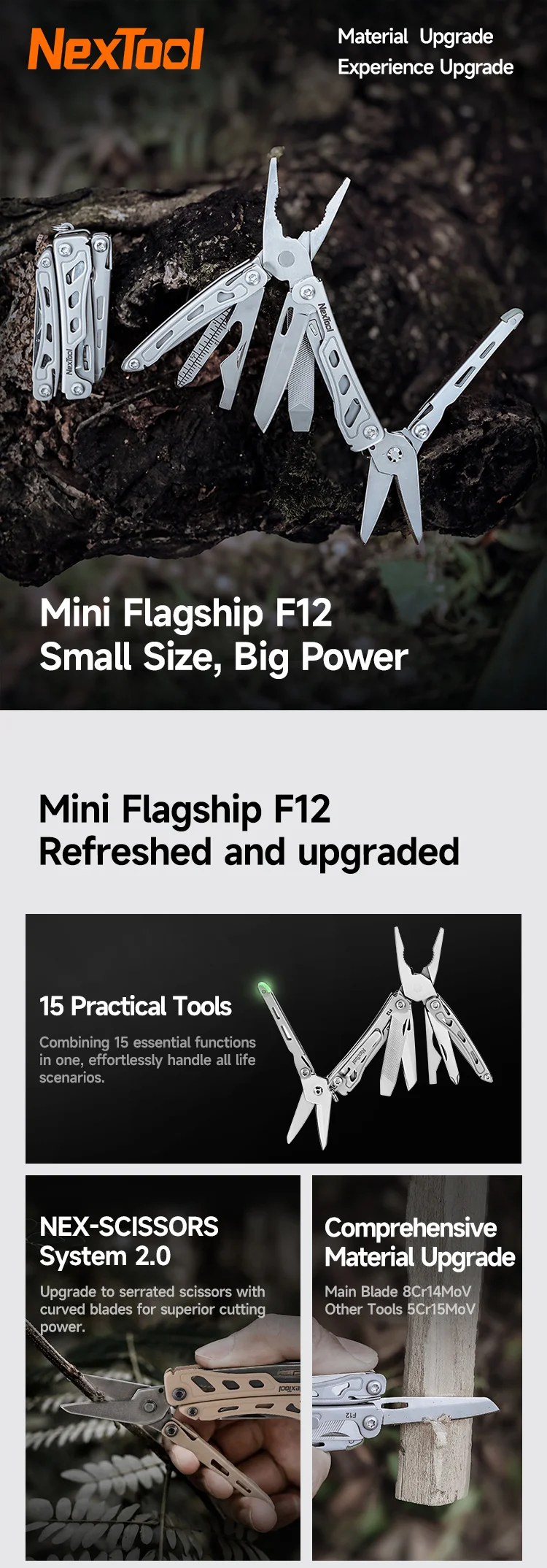 NexTool Mini Flagship F12 Schlüsselanhänger-Multitool 15-in-1 Faltbares EDC-Werkzeug Schere Zange Schraubendreher Feile Lineal Kleine Outdoor-Werkzeuge – Detail 3