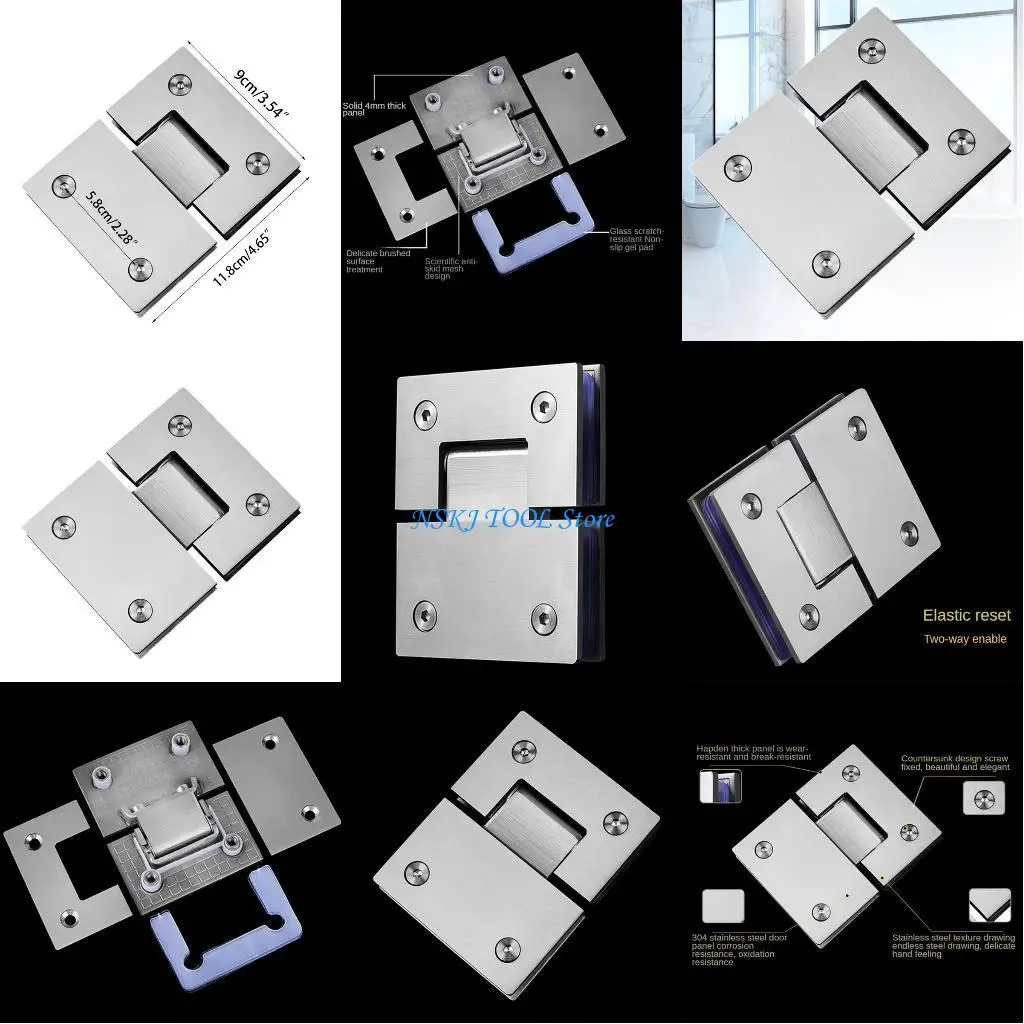 

L8RC 180 Degree Hinge Open 304 Stainless Steel Wall Mount Glass Shower Door Hinges