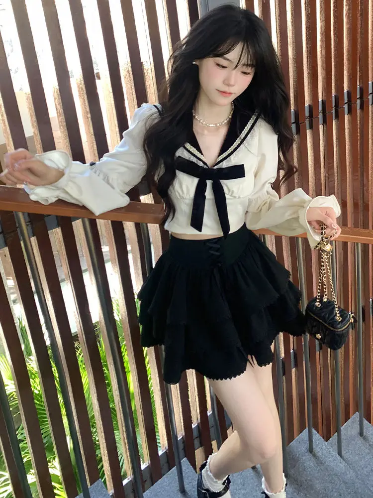 

Improved Jk Uniform Japan Korea Girl Sexy Long Sleeve Shirt High Waist Pleated Short Daily Withe Jk Blouse Improved Jk Uniform