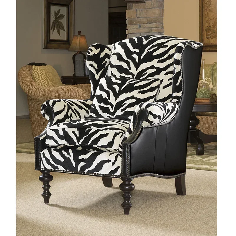 American fabric lazy sofa chair, casual single sofa single chair, zebra pattern tiger chair retro light luxury