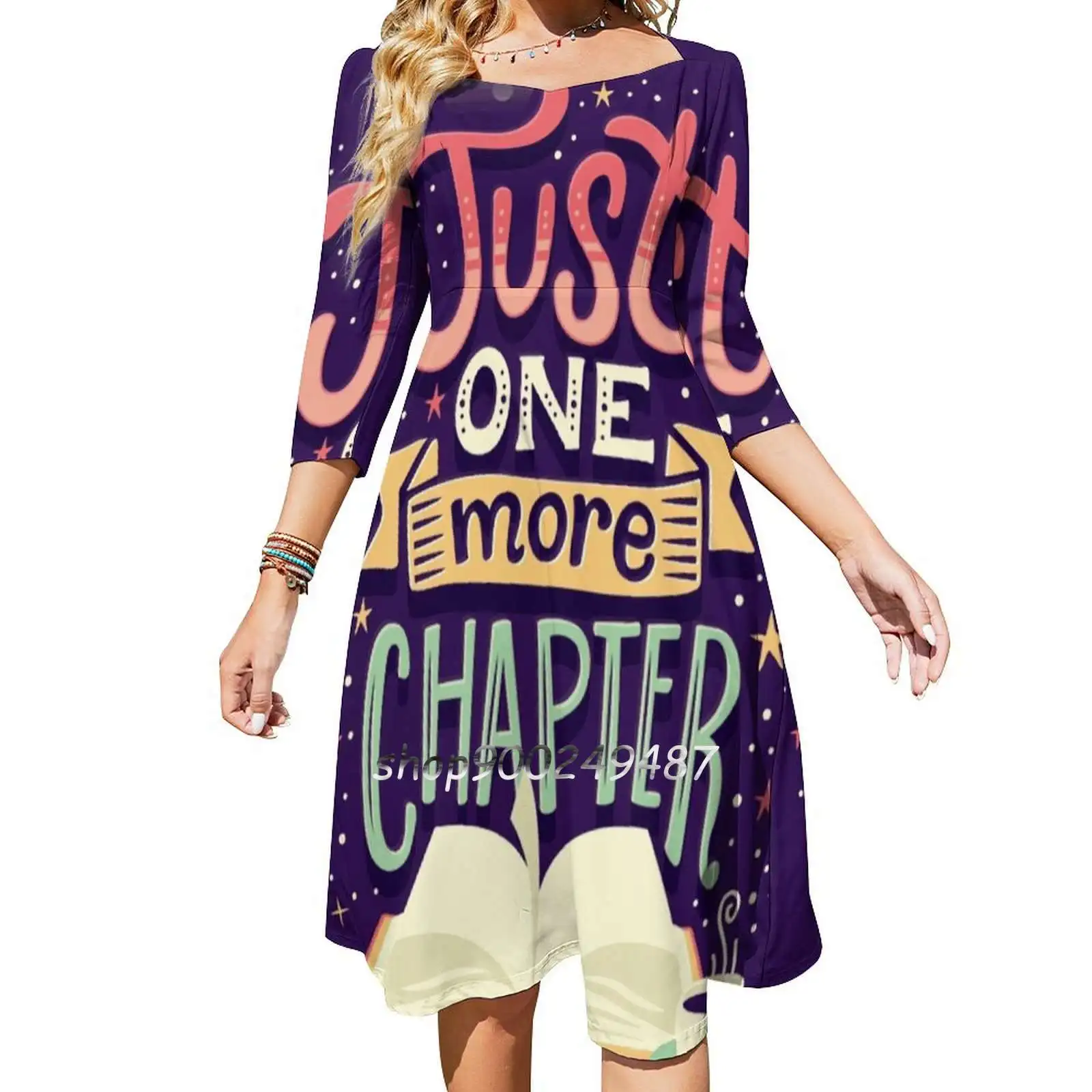 

One More Chapter Square Neck Dress New Plus Size Elegant Women Waist Tight Dress Books Book Bookworm Reading Read Literature