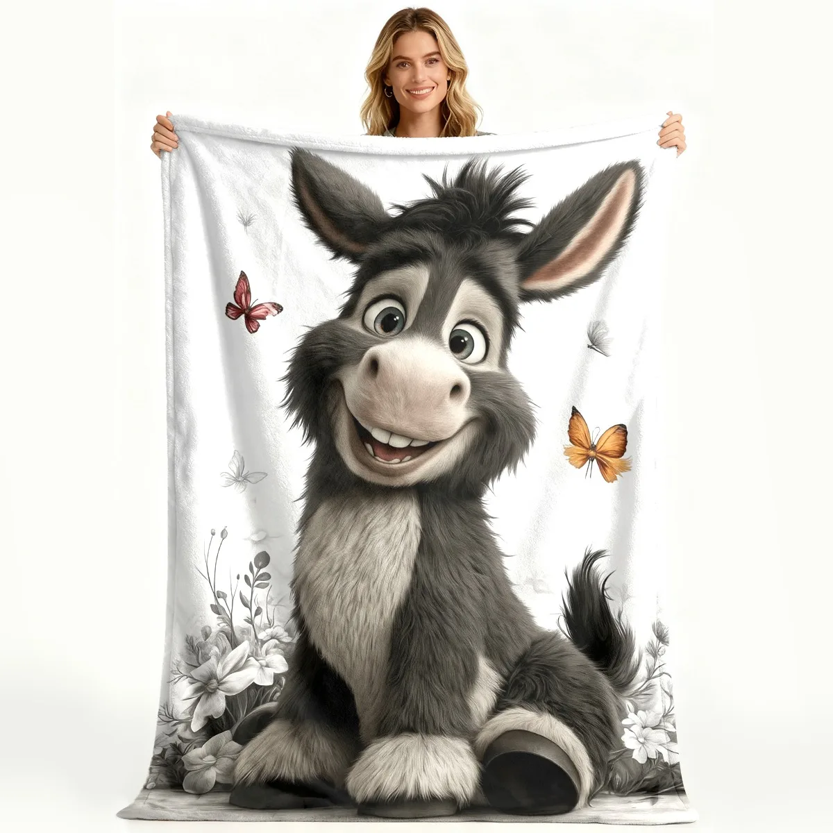 Ultra‑Soft Lightweight Donkey Print Throw Blanket, Warm Cozy All‑Season Blanket for Camping, Travel, Sofa, Office, Living Room