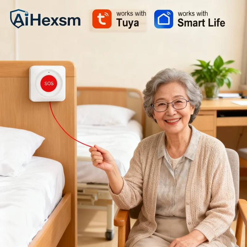 Tuya WiFi SOS Button Easy pull rope 1 Key Emergency Call Kids Elderly Patient Home Security Alarm Smart Life APP Remote Control