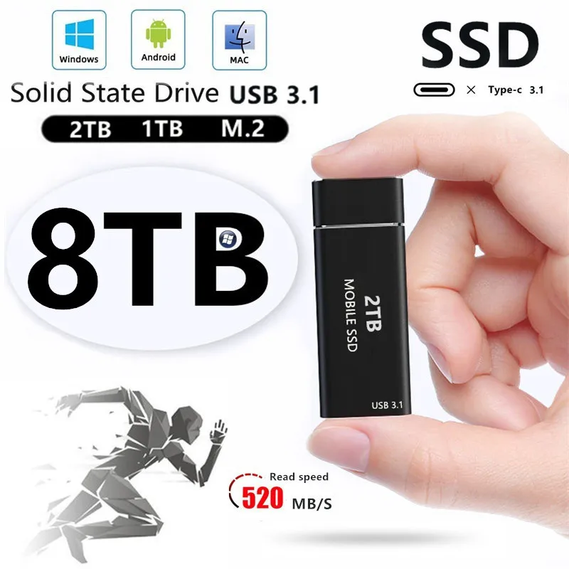 

Внешний жесткий диск USB 3,1 на 8 ТБ, Портативный высокоскоростной жесткий диск для настольного ПК, мобильного ноутбука, компьютера, карта памяти