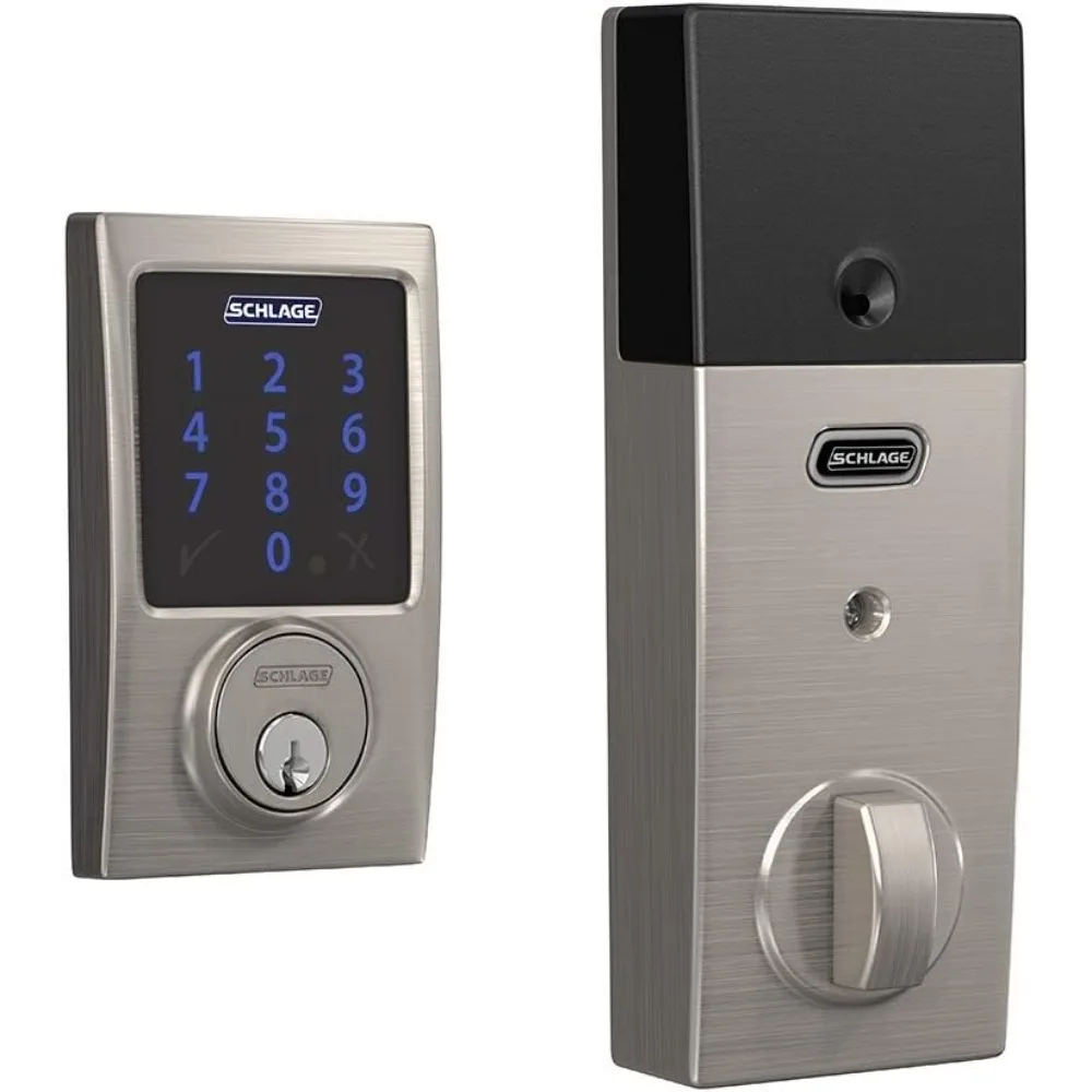 BE469ZP CEN 619 Connect Smart Deadbolt With Alarm Inbuilt Century Trim In Satin Nickel