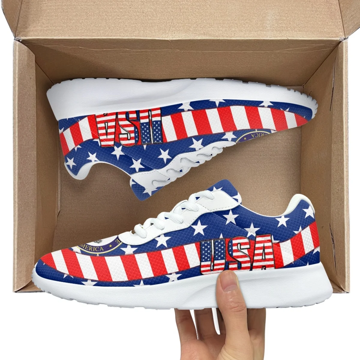 American Flag Print Design Women's Soft Jogging Shoes Fashion Sneaker Durable Gym Teen Sneakers Print On Demand tenis masculin