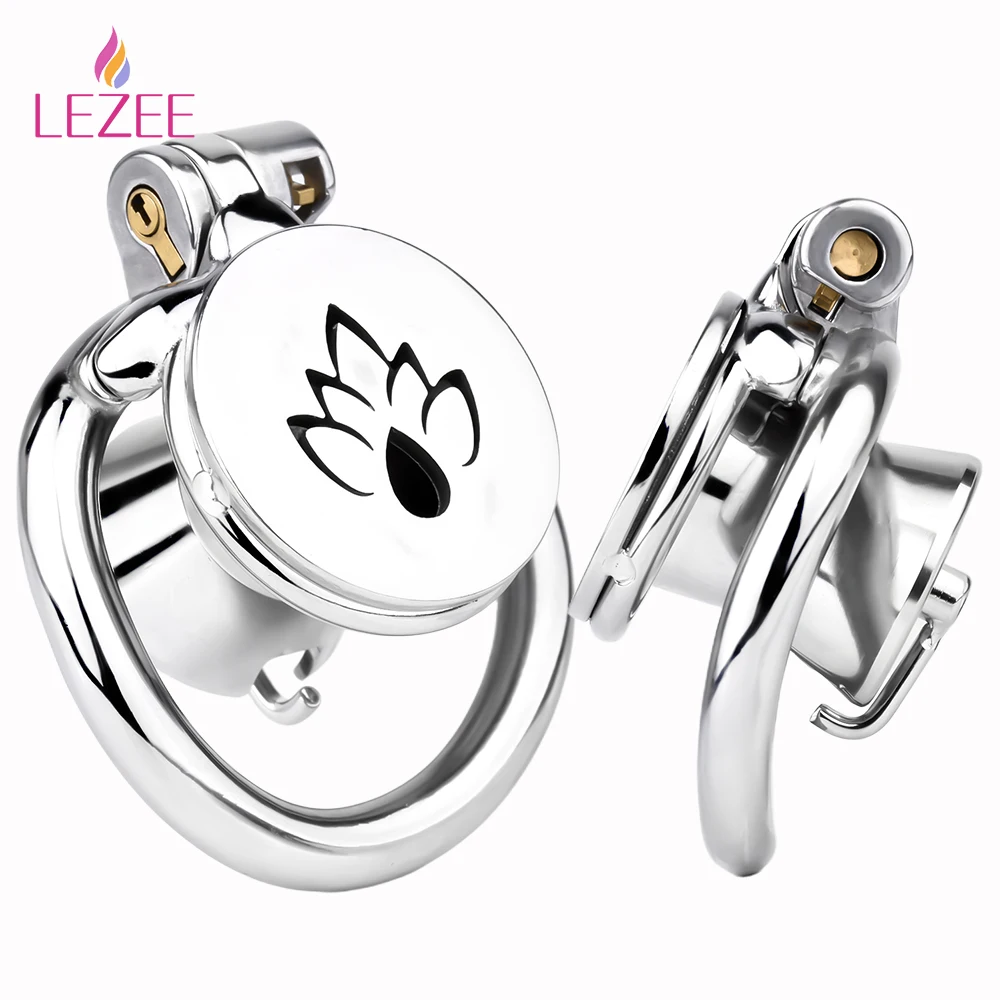 LEZEE Male Chastity Cage Device Flat Cock Cages Chastity Belt PA Penis Ring Locking Adult BDSM Sex Toys For Men Gay Couple