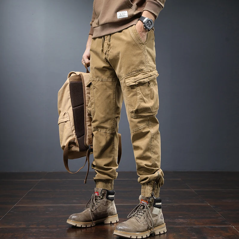 Outdoor Mountaineering Overalls Men's Ankle-Tied Slim Fit Pencil Pants Spring and Autumn Multi-Pocket Tactical Pants