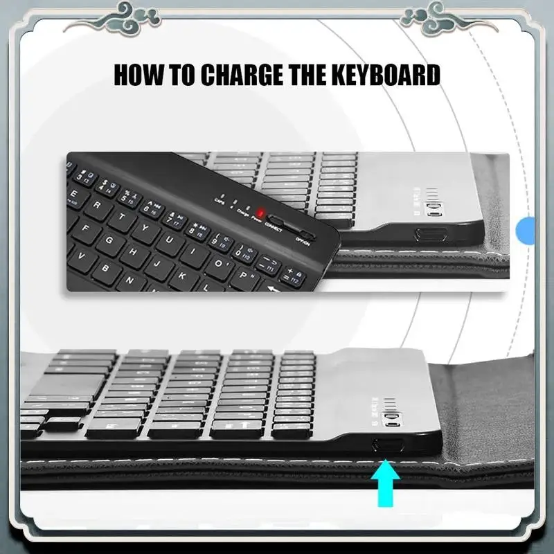 Premium Bluetooth Mini Wireless Keyboard With PU Leather Case For Smartphone Tablet 4.5 Inch - 6.8 Inch Rechargeable Easy To Use