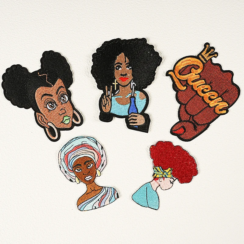 Ethnic style girl patches QUEEN and KING Iron On clothing DIY decoration patches fashionable black girl badges accessories