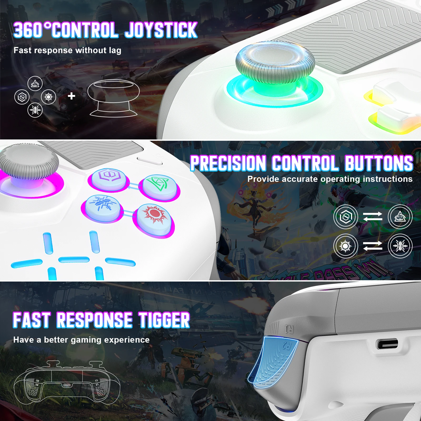 Bonadget Wireless Controller For Ps5/Ps4/Nintendo Switch/ Windows Pc Rgb Lighting Gamepad Turbo Function/Dual Vibration Joystick