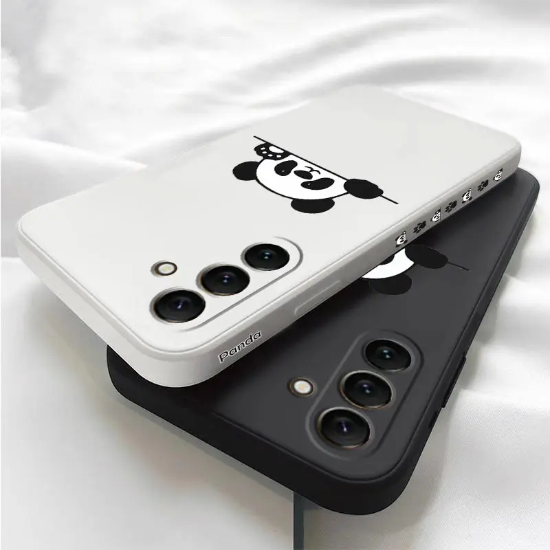 S24 Panda Cute Label New Silicone Phone Case For Samsung S24 S24Ultra S24Plus S23Plus S23 S21FE S22 S23FE S22Plus S21 S20 Cover