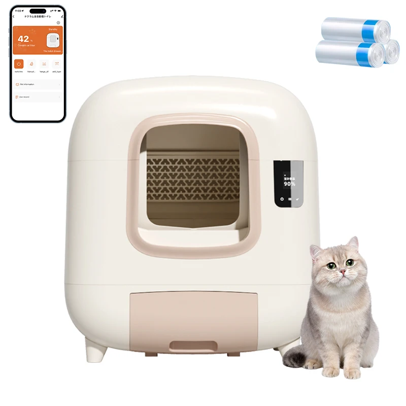 Boîte intelligente automatique autonettoyante, plateau de toilette entièrement fermé, contrôle WI-FI, produits pour animaux de compagnie