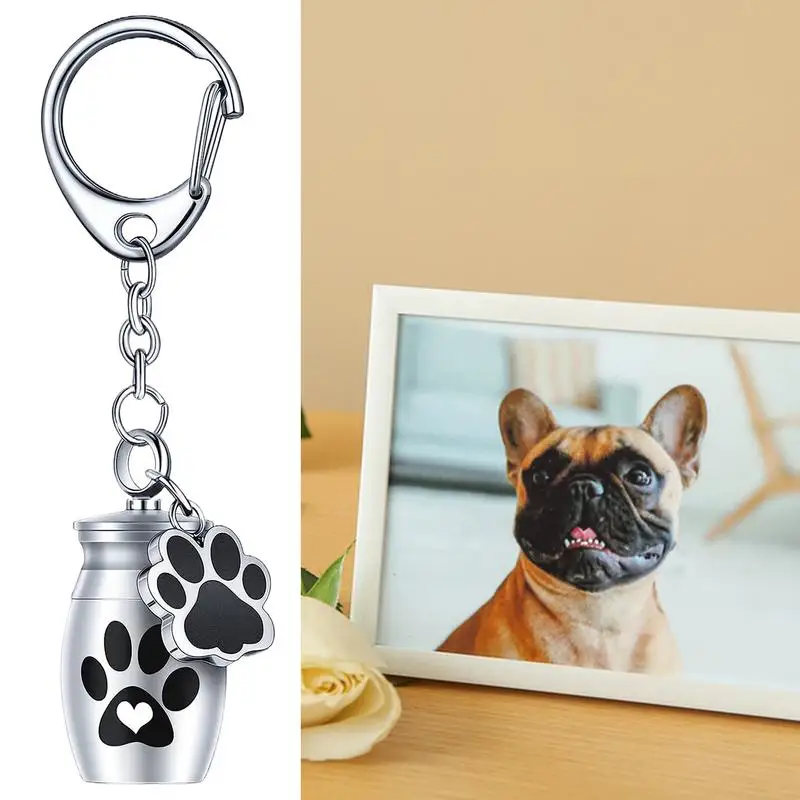 LLavero de urna para mascotas, recuerdo de cenizas para mascotas, llavero de cremación, joyería de cremación para gatos, colgante con estampado de pata de perro, recuerdo para gatos, perros y gatitos