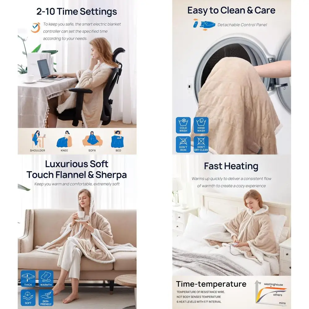 

Heated Shawl Poncho with 6 Levels, 2-10H Timer, Pockets, 50x60 Beige