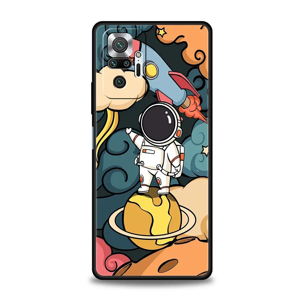 우주 비행사 만화 케이스 Xiaomi Redmi Note 12 11 10 9s Pro 7 8 9 8A 9A 9C 8T 9T 4G 5G K40 게임용 전화 커버 실리콘