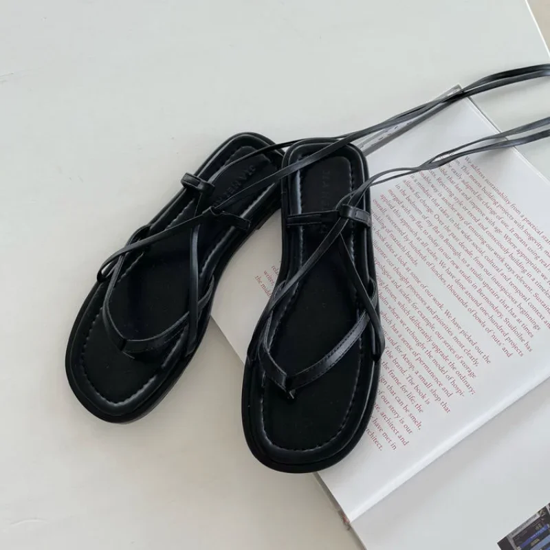 Summer 2024 Sandals for Women with Strap Open Toe Footwear Sexy Ladies Shoes Roman Style Flat Chic and Elegant Daily Wholesale H