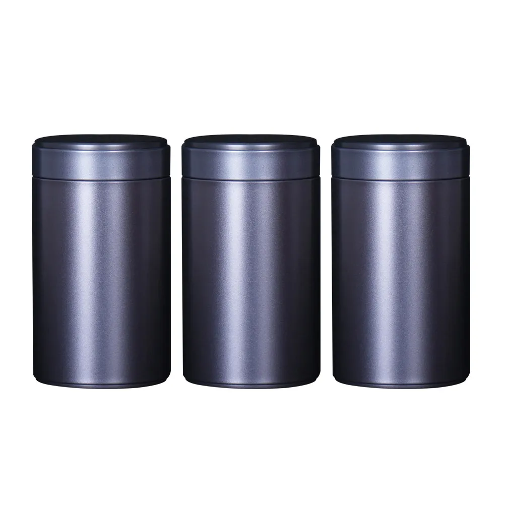 3Pcs Tinplate Can Metal Sealed Storage Container Portable Compact Tea Sugar Coffee Nuts Storage Jar Black Size 160