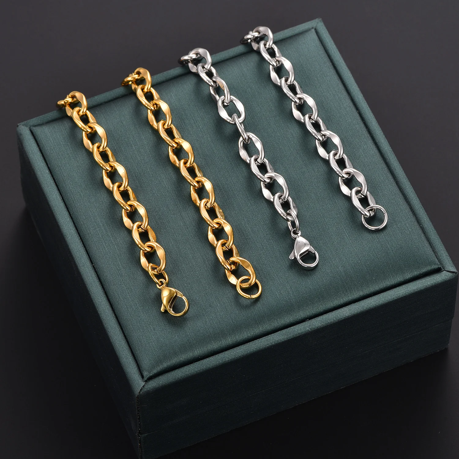 Einfaches Hip-Hop-Edelstahl-Oval-Armband, runder Ring, Fußkette, Rolo-Gliederkette, einfache Handgelenkskette, exquisiter Modeschmuck – Detail 2