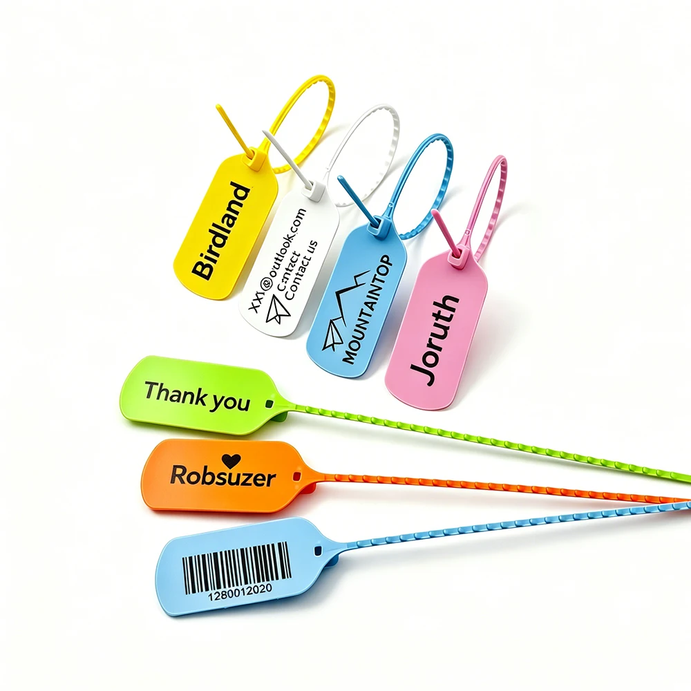 1000Pcs Custom Logo Disposable Plastic Security Seals Zip Tie Hang Tags for Garment Shoes Bags Gift Label