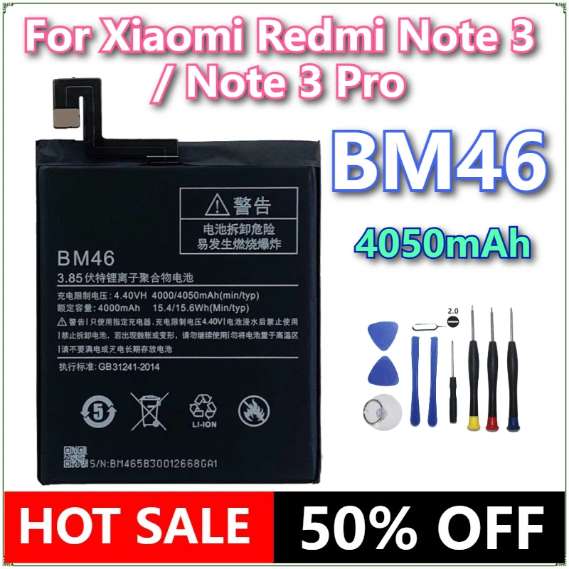 Brand New BM46 4050mAh Mobile Phone Battery For Xiaomi Redmi Note 3 / Note 3 Pro BM46 Phone Replacement Batteries +Tools