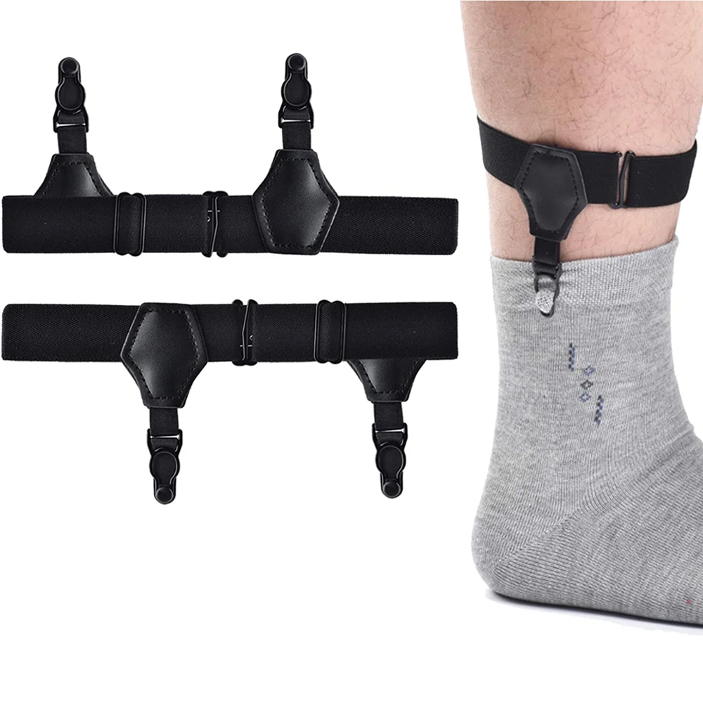 2pcs Black Sock Garters Belt for Men Women Thick Thin Socks Adjustable Elastic Non-Slip Clips Suspenders Braces Holders Hold-Up