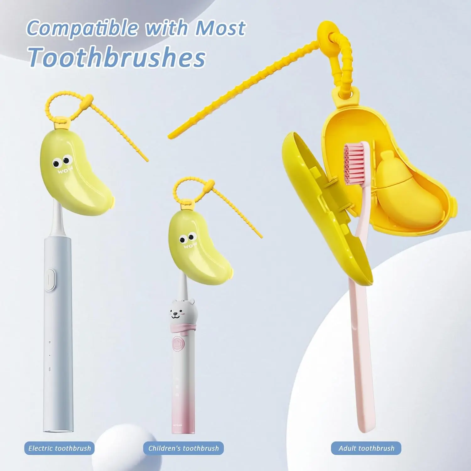 Banana-Shaped Travel Toothbrush Case, 2-in-1 with Toothpaste Dispenser & Hanging Rope, Portable for Electric & Manual Toothbrush