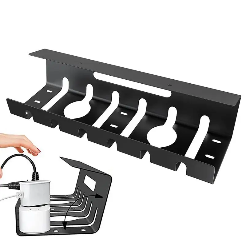 

Desk Cord Organizer Black Under Desk Wire Tray U-Channel Screw Installation Under Desk Shelf Cable Management Rack For Desk