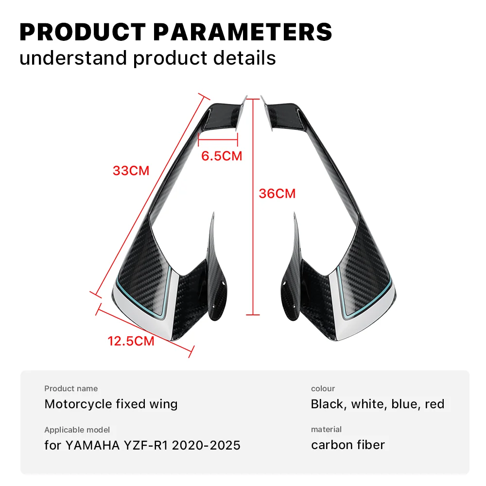 Fit for Yamaha R1 R1M 2020-2025 Winglets spoiler Wings Installed By Bolts Front Fairing fixed wing Moto Parts real carbon fibre