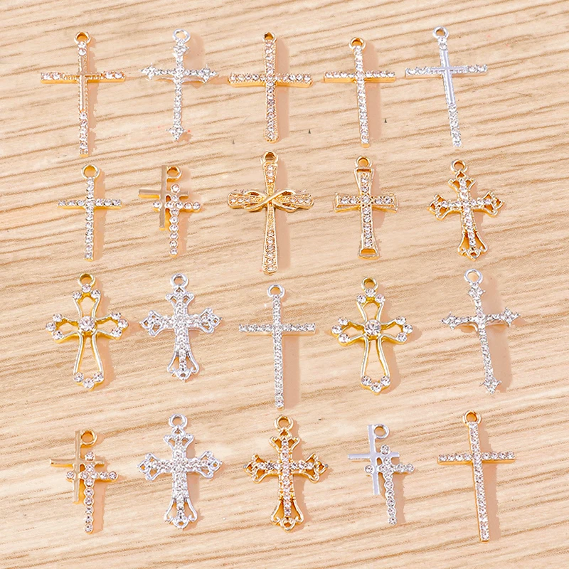 

Tusember 10pcs Gold Silver Color CZ Crystal Cross Charms Crosses Pendants for Jewelry Making Earrings Necklace DIY Accessories