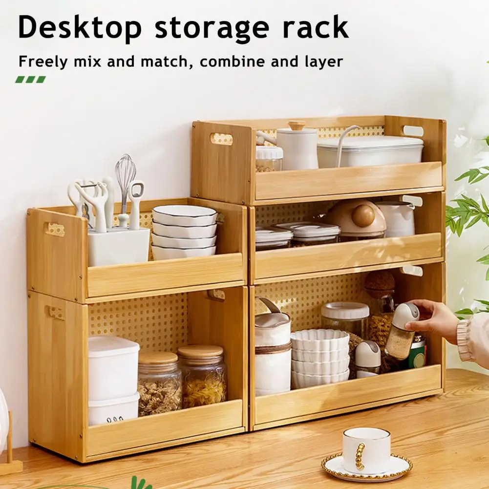 Elegant Disc Display Box Bamboo Storage Box Vintage Wooden Storage Rack with Handles Stackable Bamboo Display for Cassettes