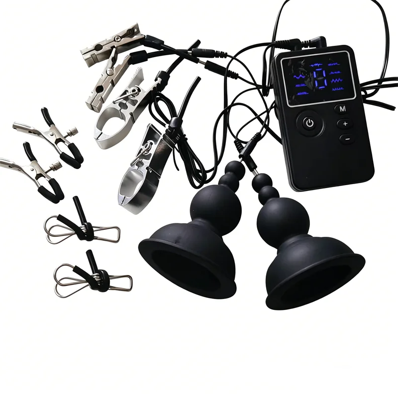 8 Modes Electric Shock Metal Nipples Clips Silicone Breast Massage Sucker Pumps Labia Clamps Sex Toys for Women Adult Games
