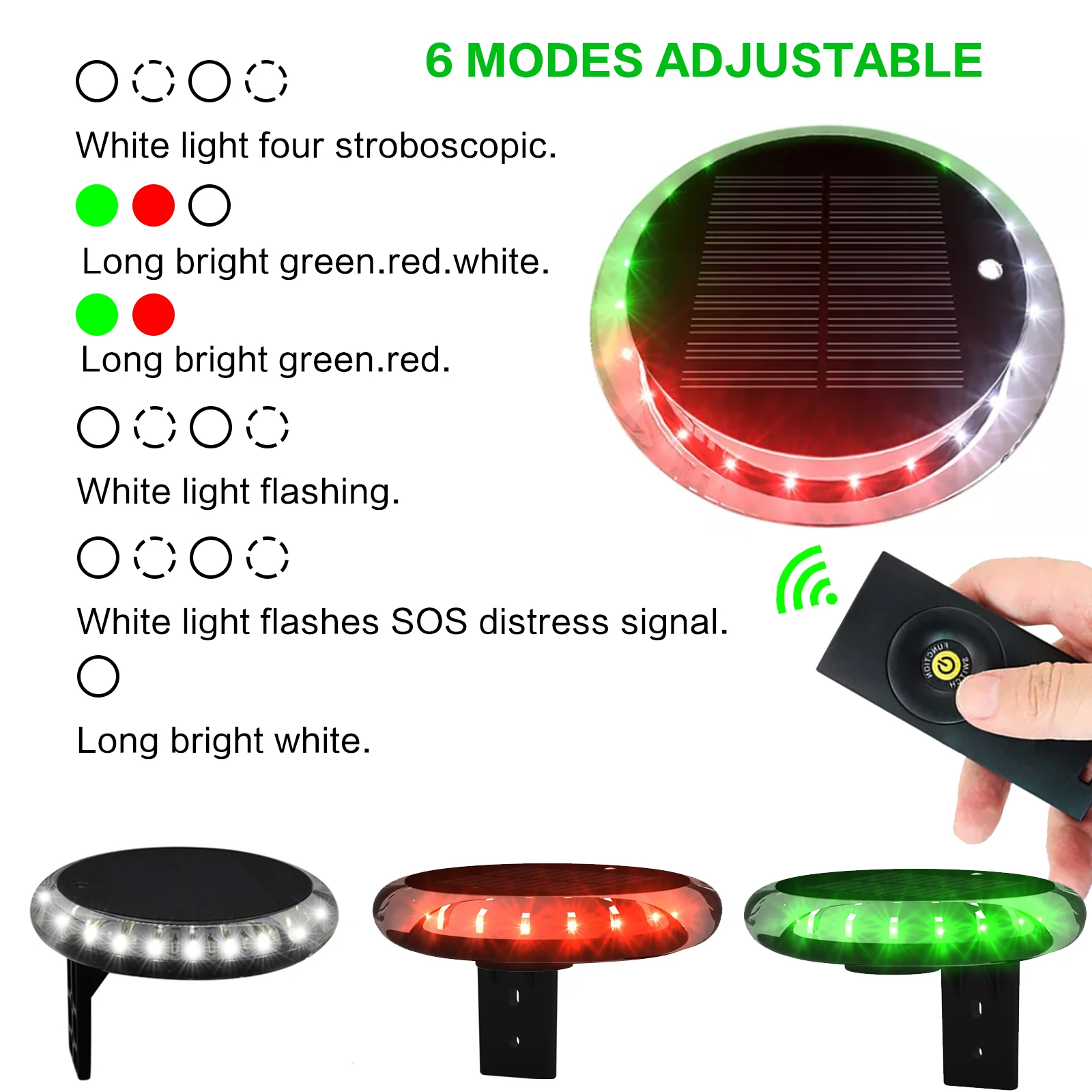 Solar Powered Navigation Lights with 6 modes, waterproof wireless remote control for Marine Outdoor Sports Camping Hiking D3765