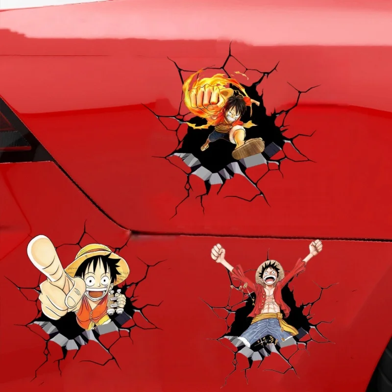 3D Break Wall Visual One Piece Luffy Car Sticker Super Vivid Waterproof Vinyl Decal Personalized Car Door Decor Anime Fans Gift