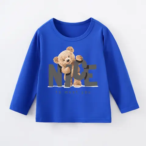 Baby Clothes For Boys And Girls Cute Cartoon Teddy Bear Comfortable Spring And Autumn Round Neck Long Sleeved Children's T-Shirt