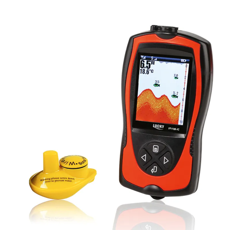 Lucky FF1108-1CW Fish Finder portatile Gamma 100M Profondità 45M Sonar wireless Profondità Sirena Menu russo Fish Finder Pesca