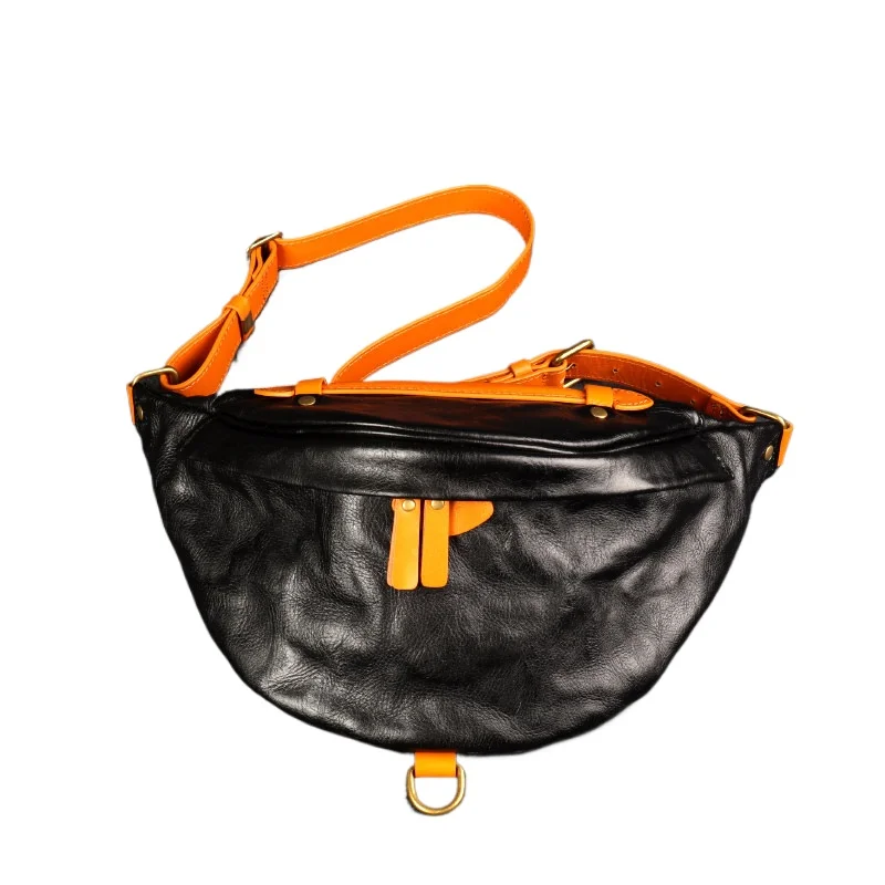 

Мужская нагрудная сумка из натуральной кожи, высококачественная винтажная сумка из воловьей кожи растительного дубления, изысканная повседневная маленькая сумка через плечо