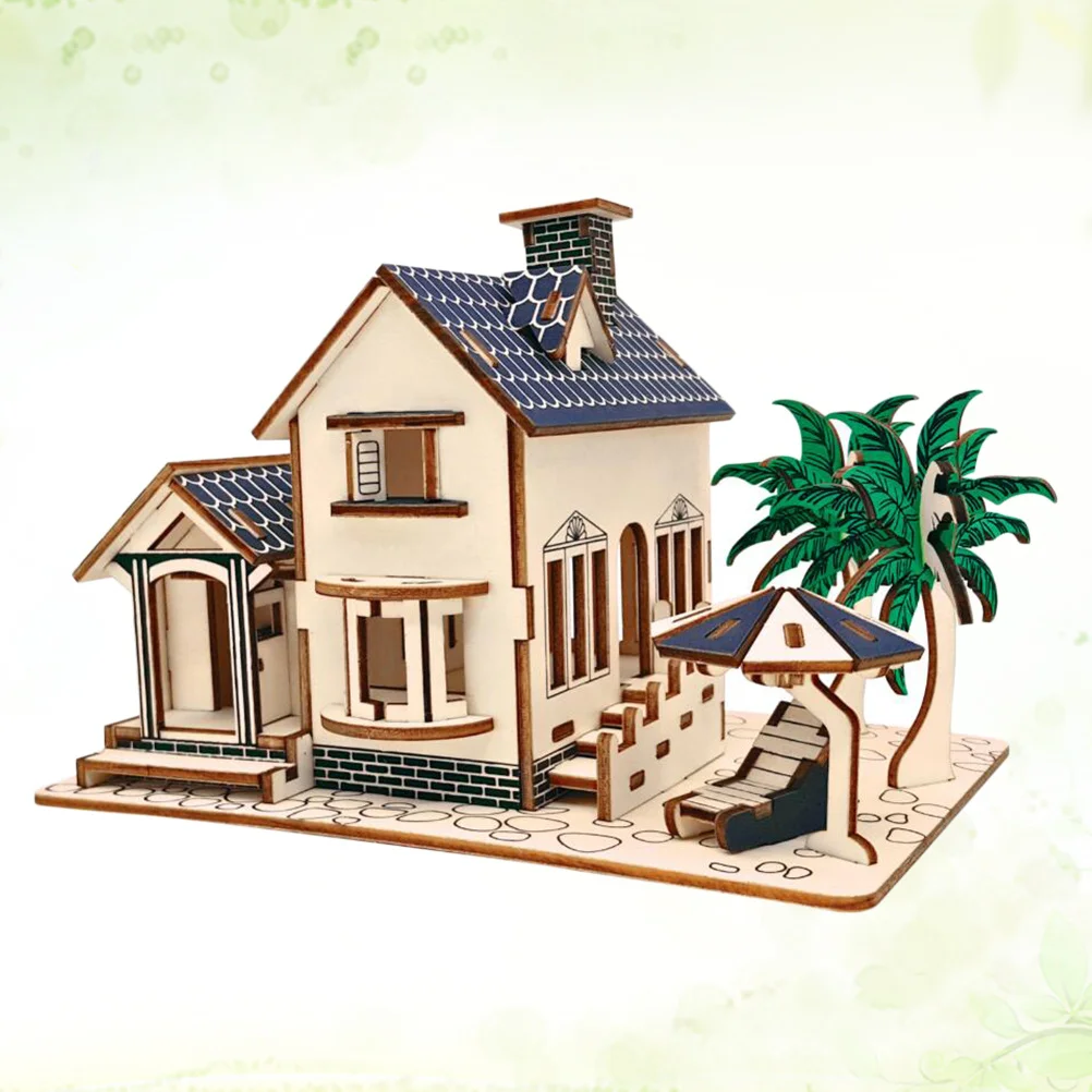 Puzzle en bois 3D en forme de maison de plage, kit de construction éducatif pour enfants, décoration de chambre, activité de développement, cadeau pour enfants