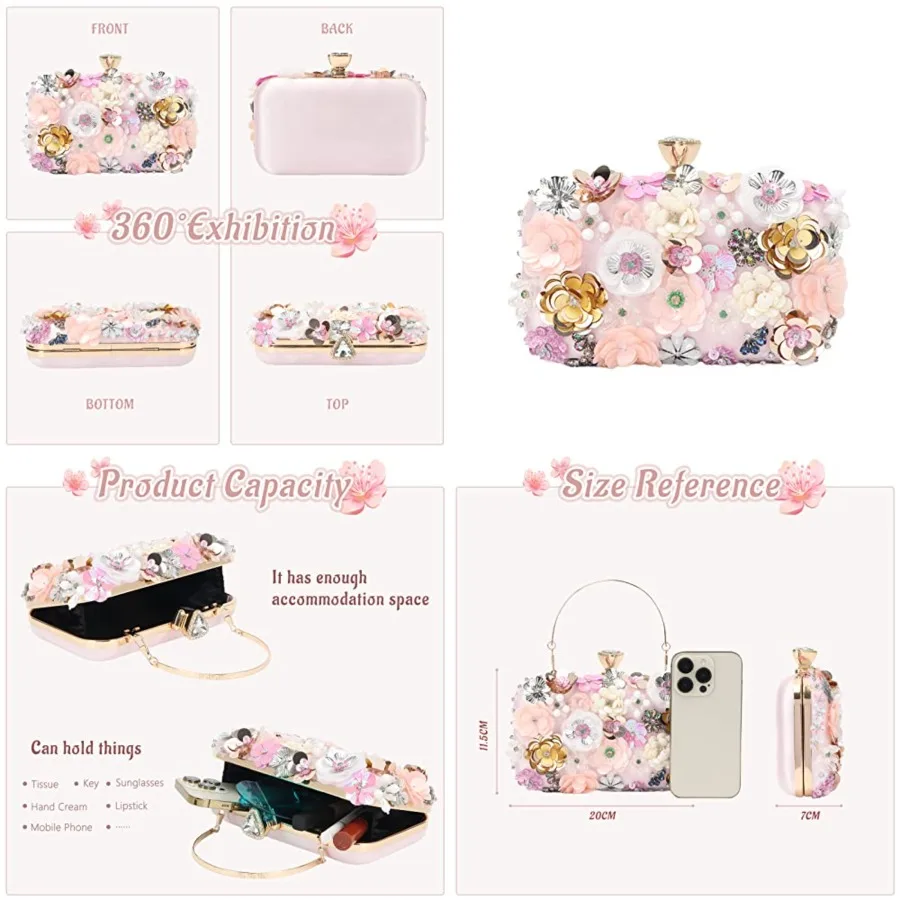 

Women Clutches Flower Evening Handbag Chain Strap Shoulder Bag