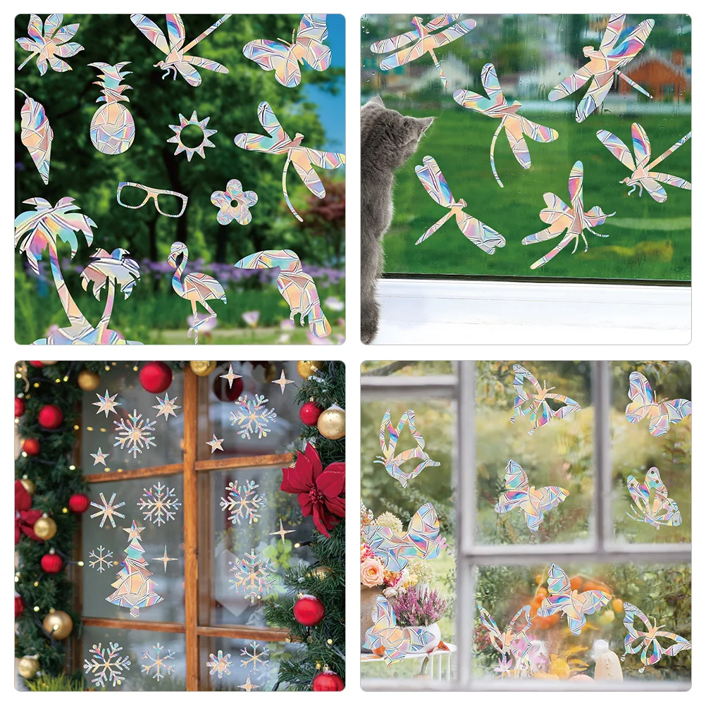 

6 Sheets Bird Anti-Collision Window Stickers Rainbow Window Cling Static Cling Decal Non Adhesive DIY Decorative Clings