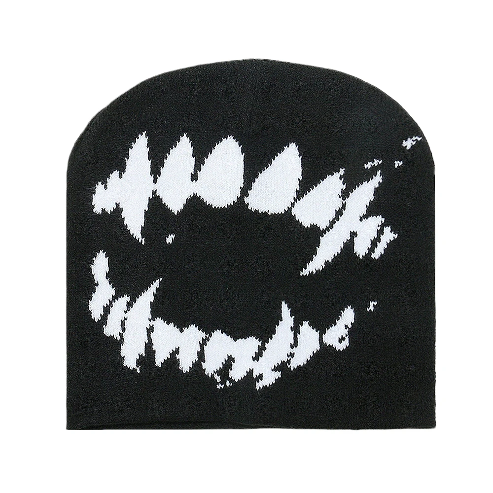 Unisex Winter Skullies Beanies Goth Tooth Caps Y2K Streetwear Warm Knit Pullover Hat for Men Women