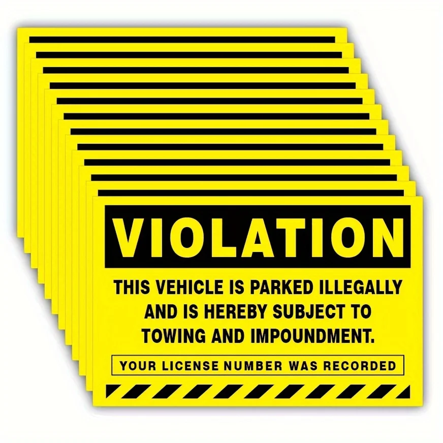 

10Pcs 2.76*4.33in Violation of Parking Regulations Warning Label Stickers Prank Tow Truck Warning Stickers April Fool's Day Stickers