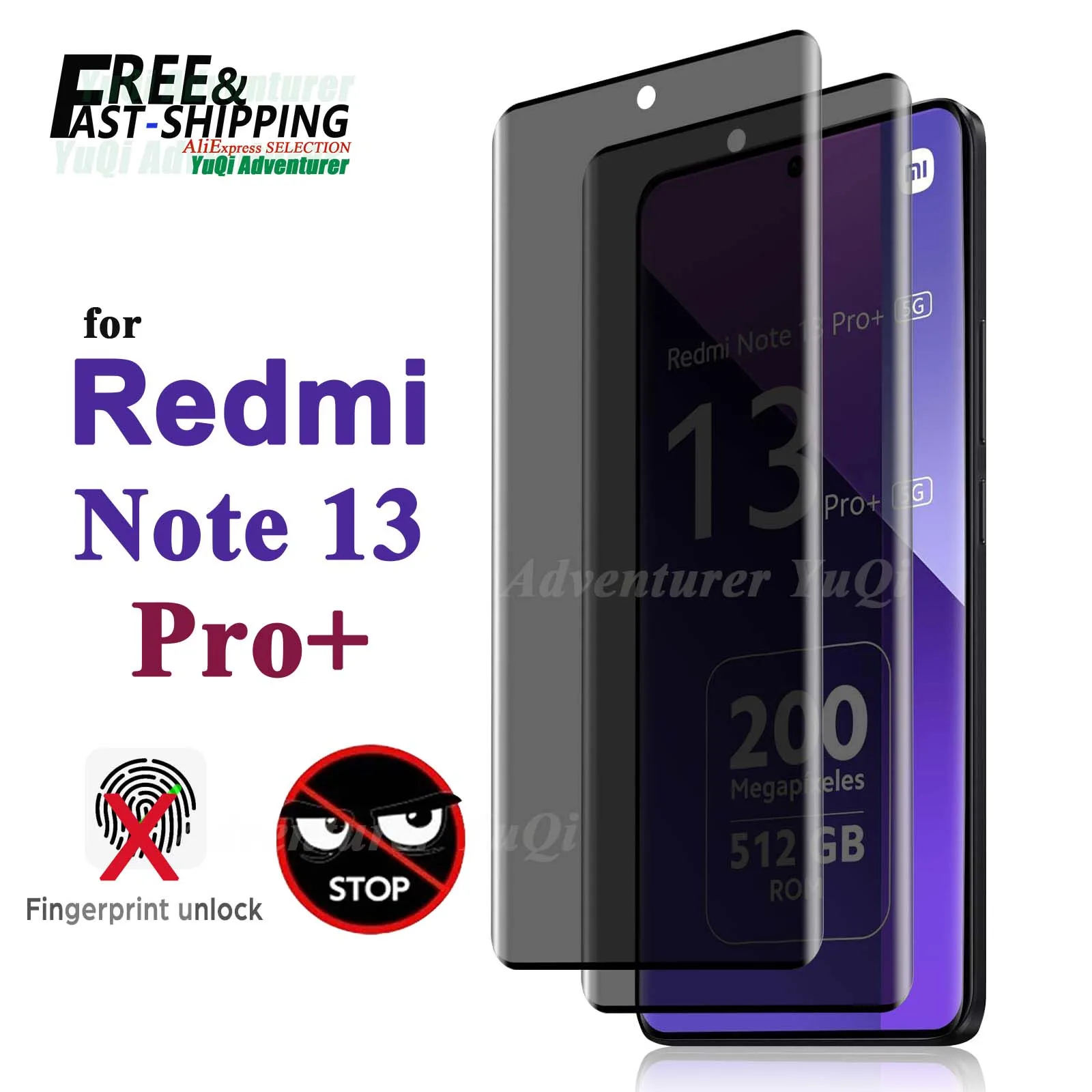 

3D Anit Spy Screen Protector For Redmi Note 13 Pro Plus Xiaomi Curve Privacy Tempered Glass Peep Scratch 9H