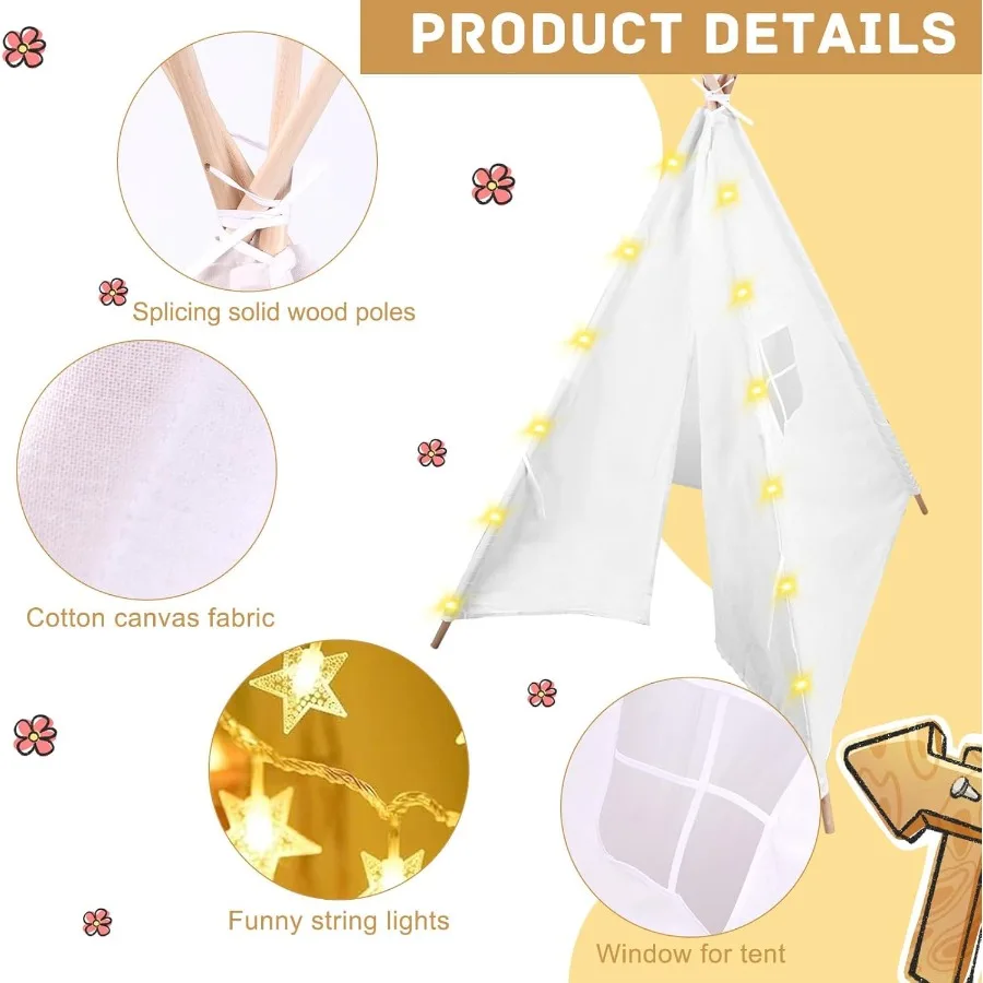 6 pacotes tenda teepee para com luzes de corda de 10 pés tenda teepee de jogo interno para meninas e meninos tendas dobráveis para festa de aniversário bo