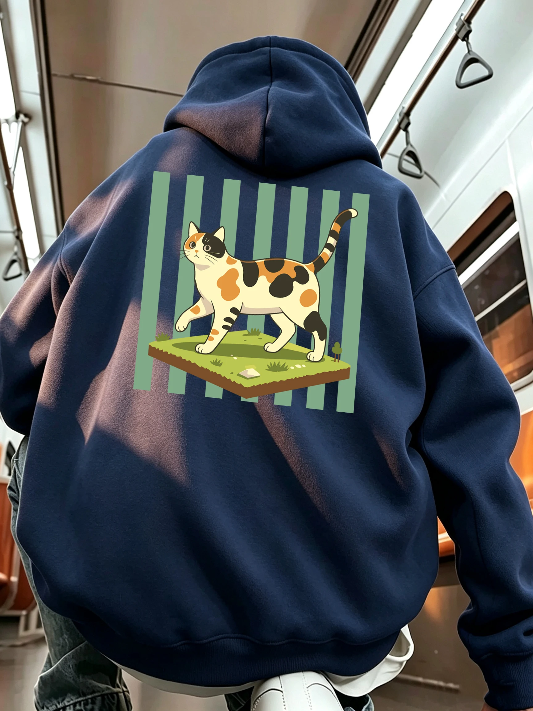 Calico-Katzen-Cartoon-Drucke Herren Koreanische Hoodies All-Match Mode Kapuzenpullover Lässige Lose Hoodies Bequeme Basic-Kleidung – Detail 8